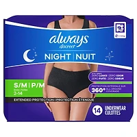 Culottes d’incontinence de nuit pour adultes, pour femmes, protègent jusqu’à 100 % contre les fuites urinaires, taille P/M, 14 culottes