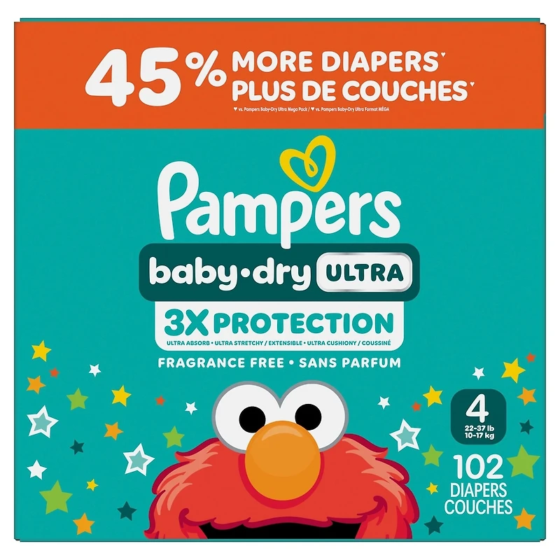 Baby Dry Ultra Diapers, 4 (22-37 lbs), 102 Count, Absorbent Disposable Diapers