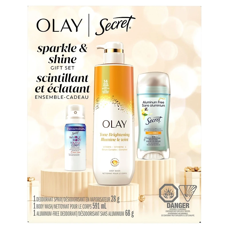 Sparkle and Shine Whole Body Gift Set with Aluminum Free Deodorant, Deodorant Spray, and Body Wash