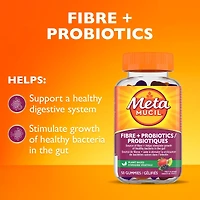 Supplément en comprimé gélifié pour la santé digestive Metamucil Fibre + probiotiques, à base de plantes, saveur de fruits, 50 gélifiés