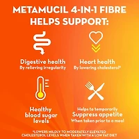 Metamucil, 4 in 1 Psyllium Husk Fibre Powder Supplement for Digestive Health, Orange Flavored, Sugar-Free, Smooth Powder, 48 Servings, 283g