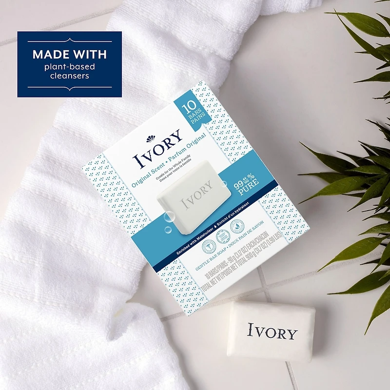 Doux pain de savon, conçu pour toute la famille, formule pure à 99,44 %, agents nettoyants à base de plantes, sans parfums prononcés, parabènes, ni phtalates, parfum Original, 90 g (3,17 oz), 10 unités