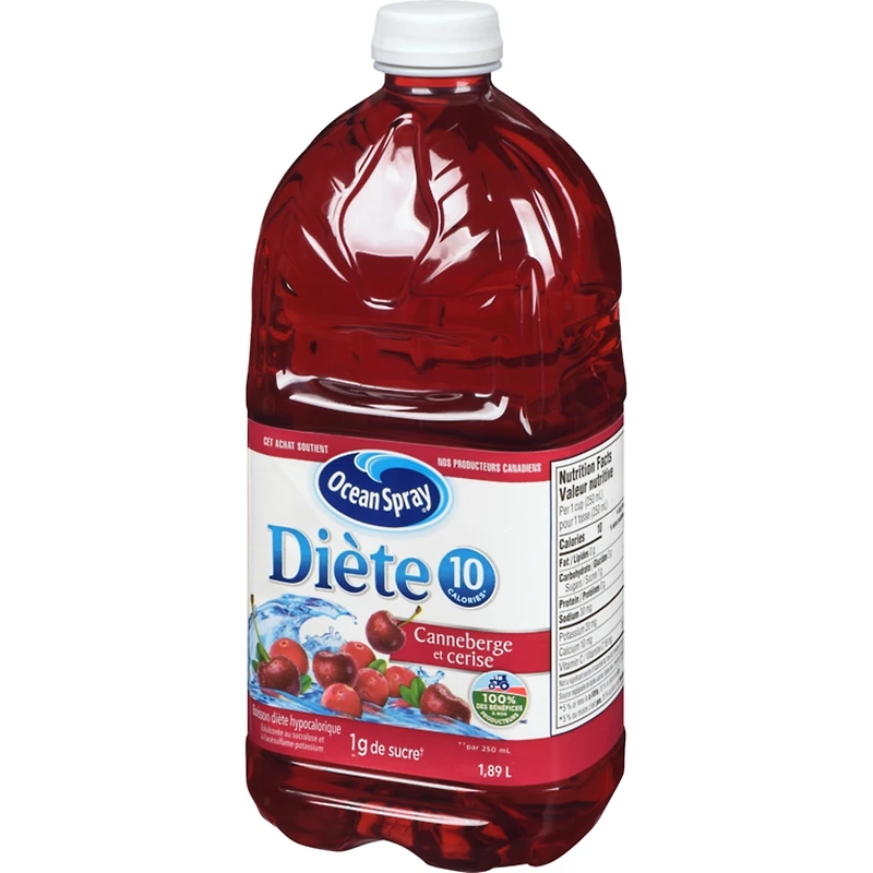 Boisson diète hypocalorique canneberge et cerise