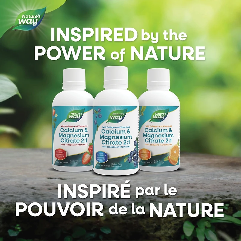 Calcium et magnésium Citrate 2:1 avec vitamine K2 et collagène, Fraise