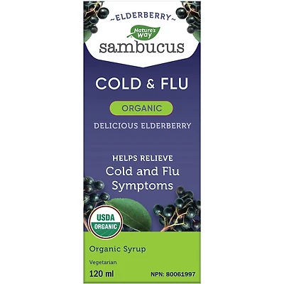Soins Rhume et Grippe Sambucus de Nature’s Way, Sirop de sureau, 120 mL