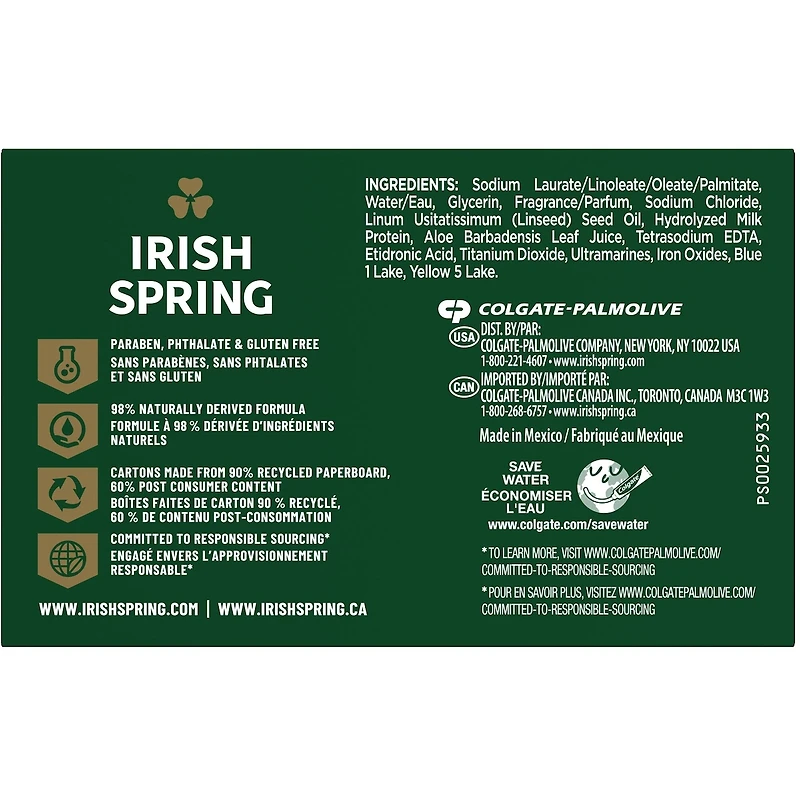 Irish Spring Aloe Mist Pain de Savon Désodorisant pour Hommes, 104.7 g