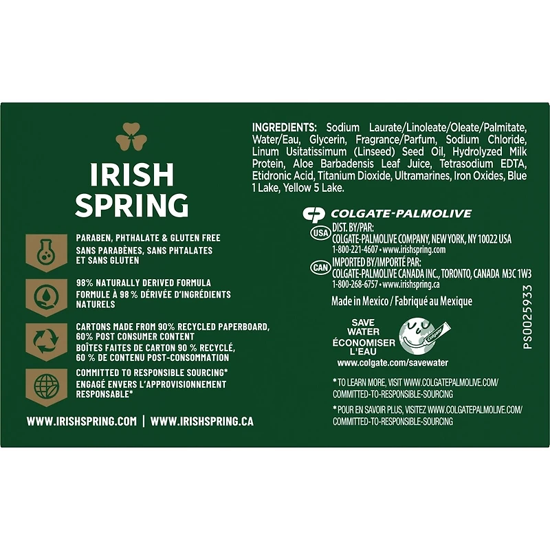 Irish Spring Aloe Mist Deodorant Bar Soap for Men, 104.7 g, 6 Pack