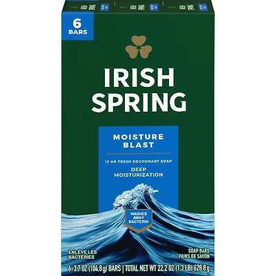 Irish Spring Moisture Blast Pain de Savon Désodorisant pour Hommes, 104.7 g, Emballage de 6