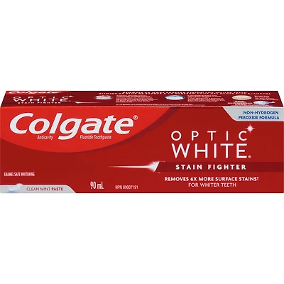 Colgate Optic White Stain Fighter Teeth Whitening Toothpaste, Clean Mint Paste  90 mL