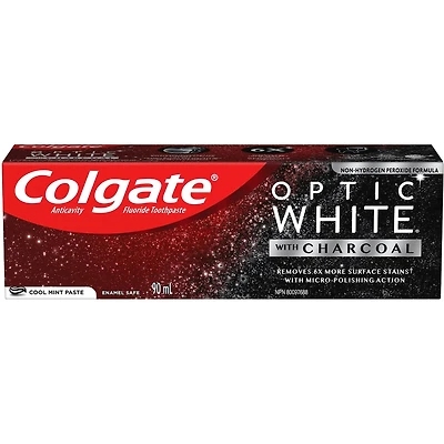 Colgate Optic White with Charcoal Whitening Toothpaste, Cool Mint, 90mL