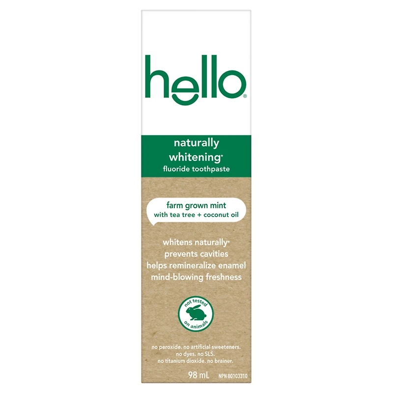 Dentifrice au fluorure naturellement blanchissant Hello - 98 mL