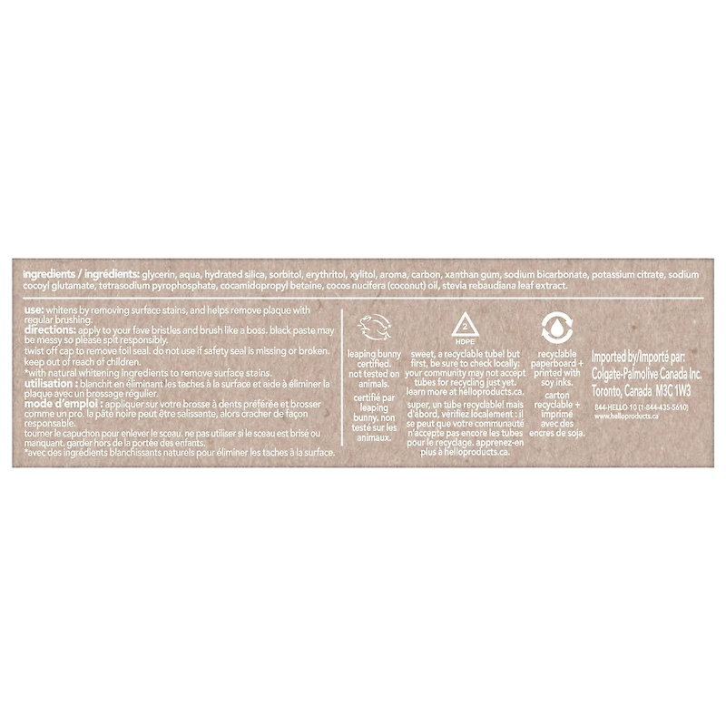 Dentifrice au charbon activé sans fluorure Hello - 82 mL