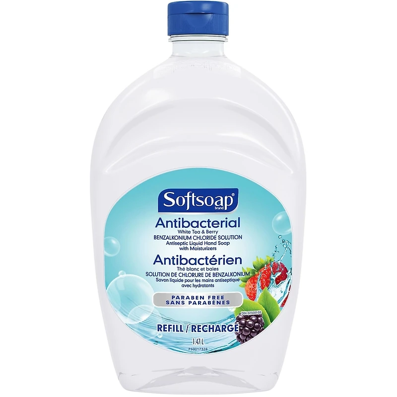 Recharge de savon liquide pour les mains Softsoap Antibactérien Thé blanc et baies, 1,47 L