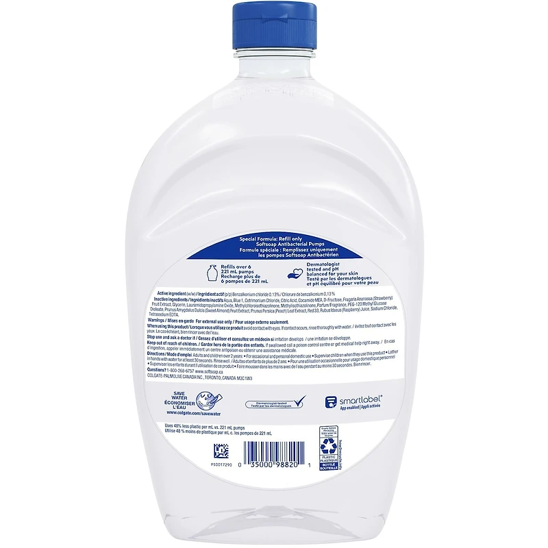 Recharge de savon liquide pour les mains Softsoap Antibactérien Thé blanc et baies, 1,47 L