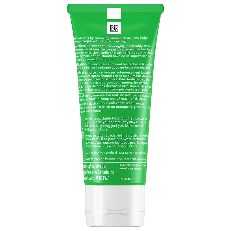 HELLO super frais + blanchissant dentifrice sans fluorure 82ml