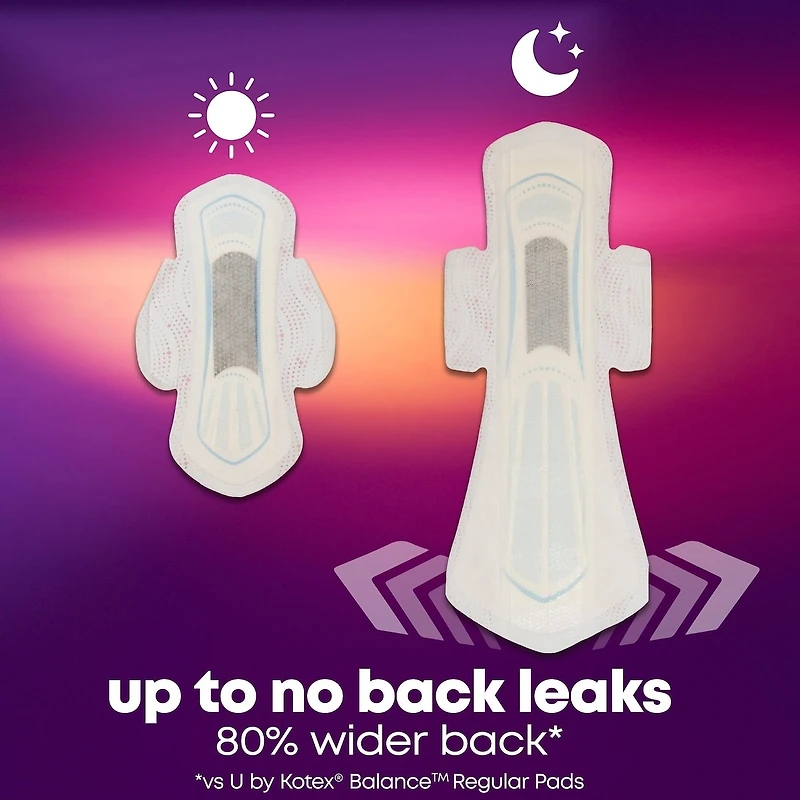 Serviettes ultraminces de nuit avec ailes U by Kotex Balance, absorption très élevée