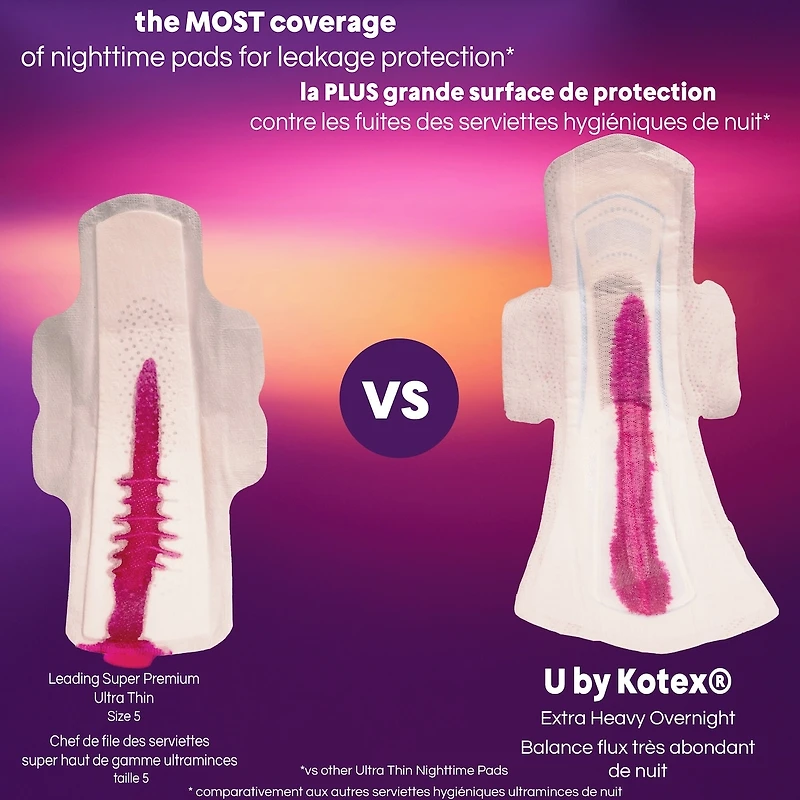 Serviettes ultraminces de nuit avec ailes U by Kotex Balance, absorption très élevée