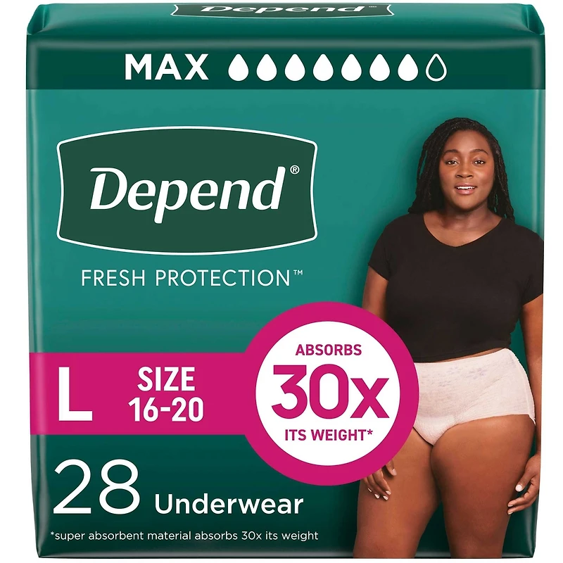 Fresh Protection Adult Incontinence & Postpartum Bladder Leak Underwear for Women, Disposable, Maximum, Large