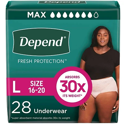 Fresh Protection Adult Incontinence & Postpartum Bladder Leak Underwear for Women, Disposable, Maximum, Large