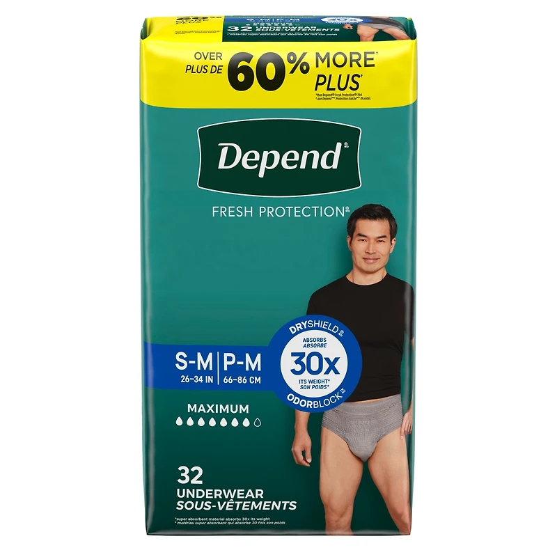 Fresh Protection Adult Incontinence Underwear for Men, Disposable, Maximum, Small/Medium