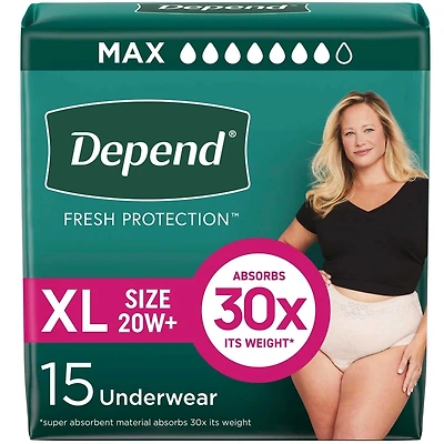 Fresh Protection Adult Incontinence & Postpartum Bladder Leak Underwear for Women, Disposable, Maximum, Large
