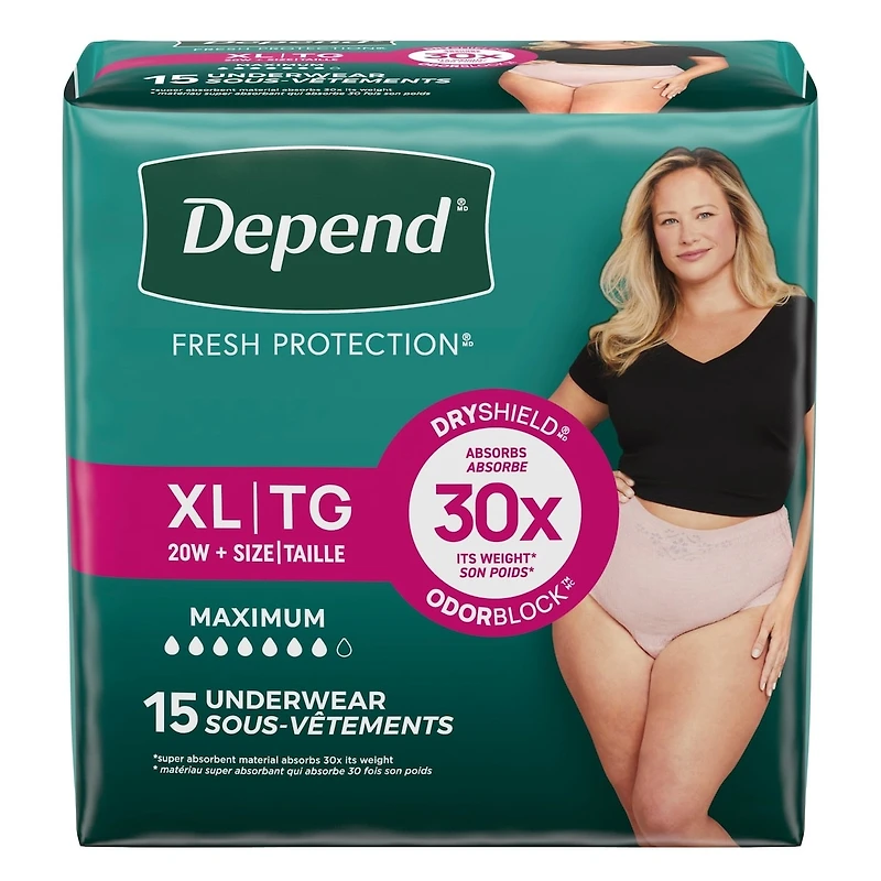 Fresh Protection Adult Incontinence & Postpartum Bladder Leak Underwear for Women, Disposable, Maximum, Large