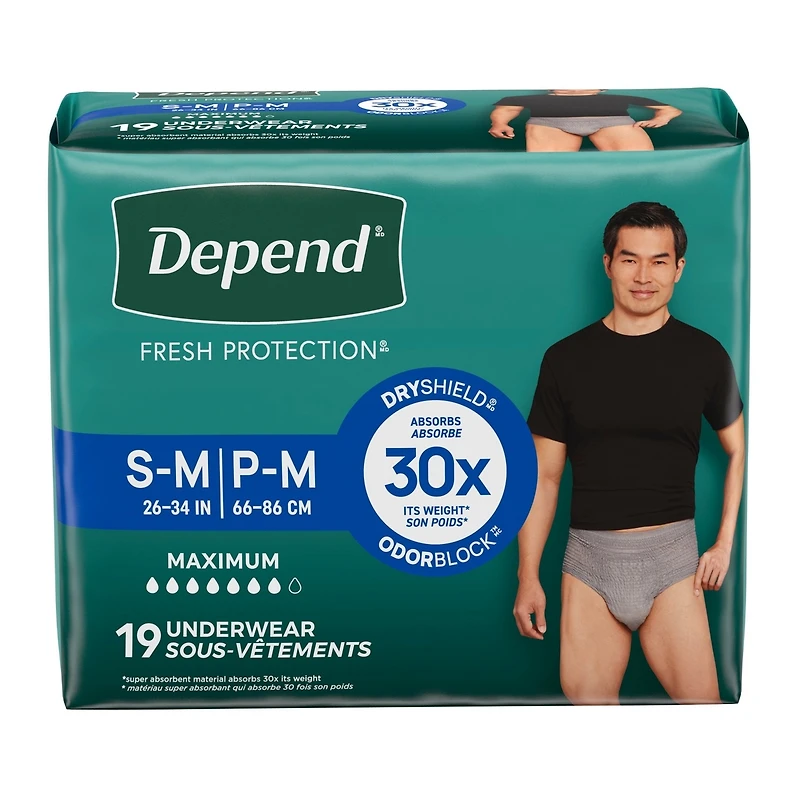 Sous-vêtement d’incontinence  Fresh Protection pour hommes, degré d’absorption maximal, P/M, gris, 19 unités