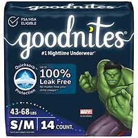 Boys' Nighttime Bedwetting Underwear, Size S/M (43-68 lbs)