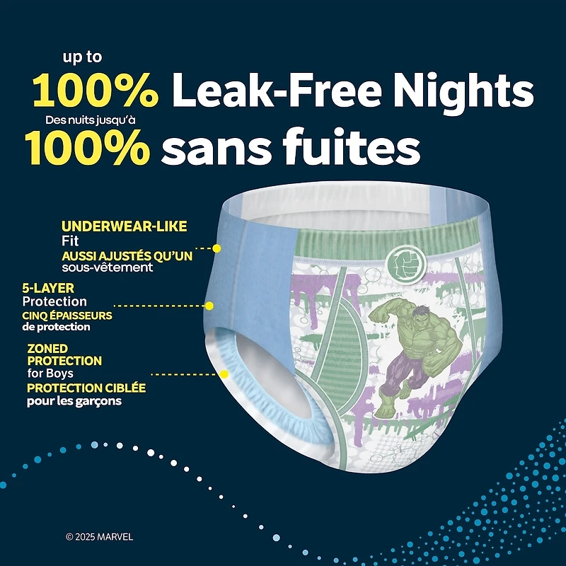 Boys' Nighttime Bedwetting Underwear, Size S/M (43-68 lbs)