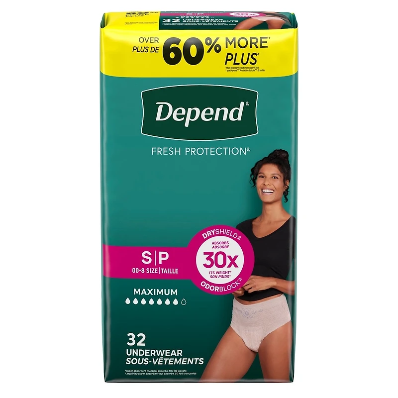 Fresh Protection Adult Incontinence & Postpartum Bladder Leak Underwear for Women, Disposable, Maximum, Small, Blush