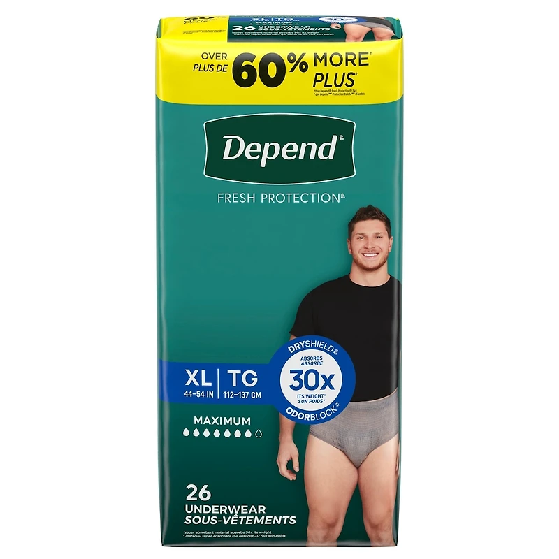 Fresh Protection Adult Incontinence Underwear for Men, Disposable, Maximum, Large