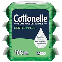 GentlePlus Flushable Wet Wipes with Aloe & Vitamin E, Adult Wet Wipes, 4 Flip-Top Packs, 42 Wipes Per Pack (168 Total Wipes)