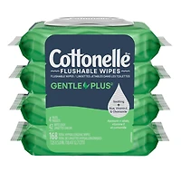 Lingettes humides jetables dans les toilettes  GentlePlus avec aloès et vitamine E, lingettes humides pour adultes, 4 paquets à couvercle rabattable, 42 lingettes par paquet (168 lingettes au total)