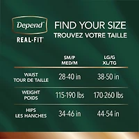 Sous-vêtement d’incontinence jetable Depend Real Fit pour hommes, absorption maximale, grande/très grande, gris