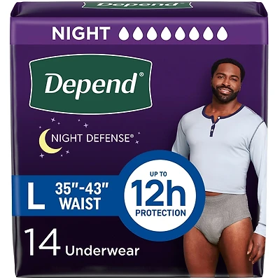 Depend Night Defense Incontinence Underwear for Men, Overnight, Size L, 14 Count