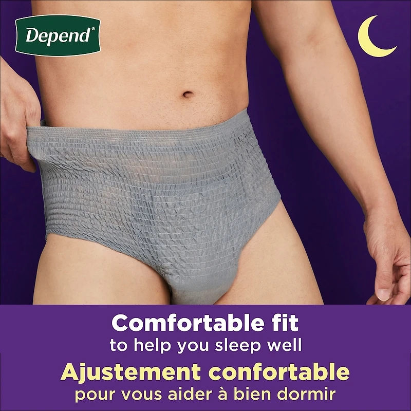 Sous-vêtements d’incontinence Depend Night Defense pour hommes, nuit, taille TG, emballage de 12