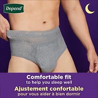 Sous-vêtements d’incontinence Depend Night Defense pour hommes, nuit, taille TG, emballage de 12
