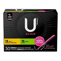 Tampons compacts Click, emballage multiple, absorption régulière/super, emb. de 30