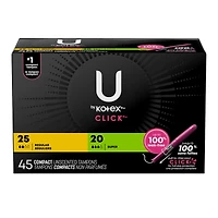 Tampons compacts Click, emballage multiple, absorption régulière/super, emb. de 45