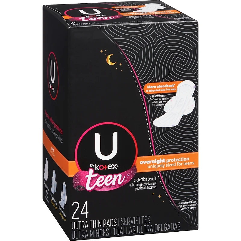 Serviettes Teen ultra minces avec ailes, protection de nuit, emb. de 24