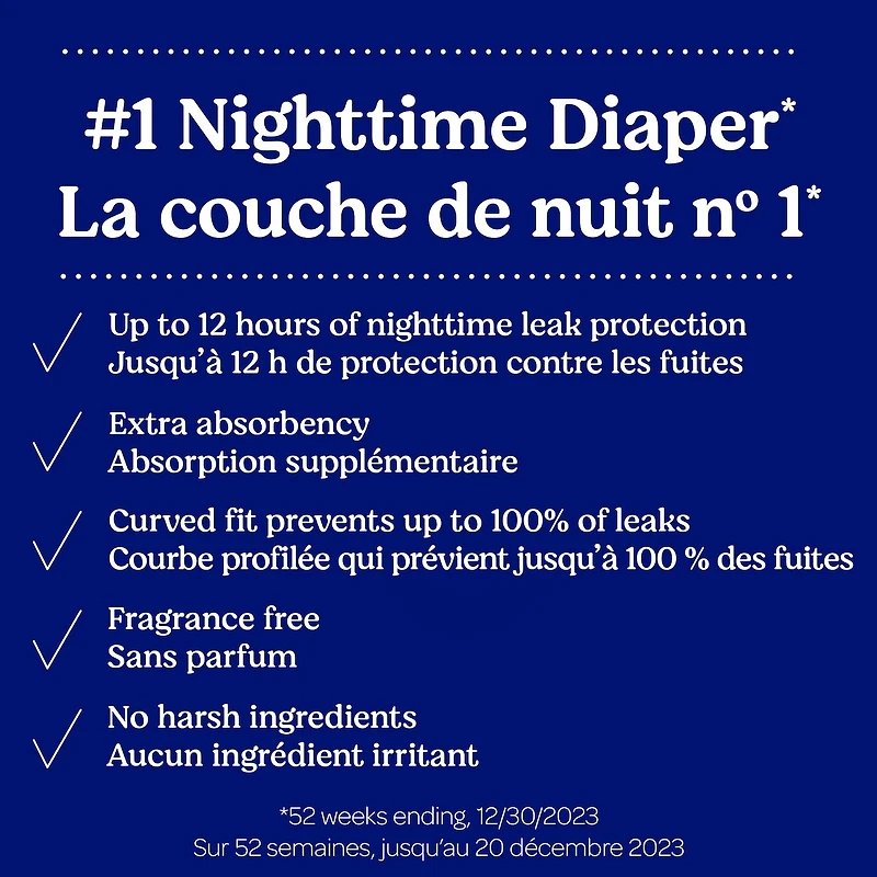 Couches pour bébé  Overnites pour la nuit, taille 3 (7 à 13 kg [16 à 28 livres]), 66 unités