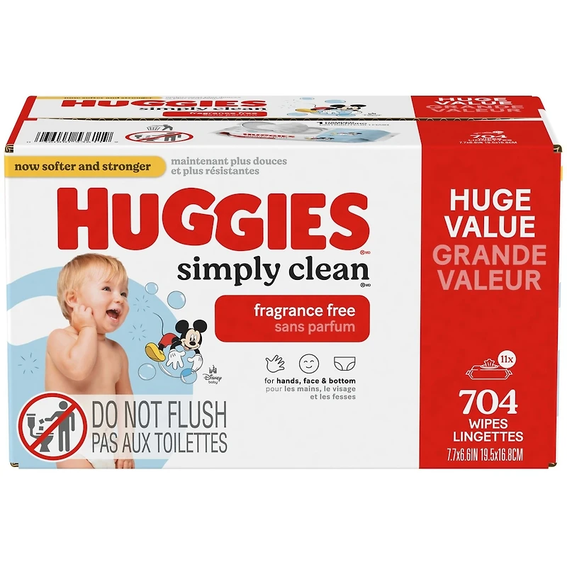 Huggies Simply Clean Unscented Baby Wipes, 11 Flip Lid Packs