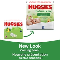 Lingettes pour bébés Huggies Natural Care pour peau sensible, non parfumées