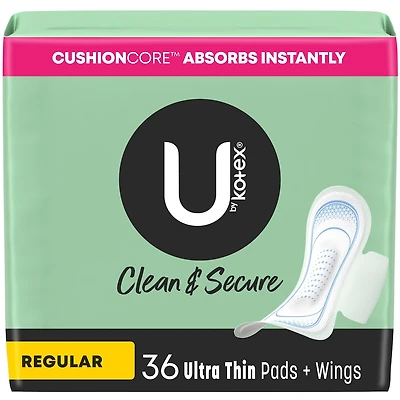 Clean & Secure Ultra Thin Pads with Wings, Regular Absorbency