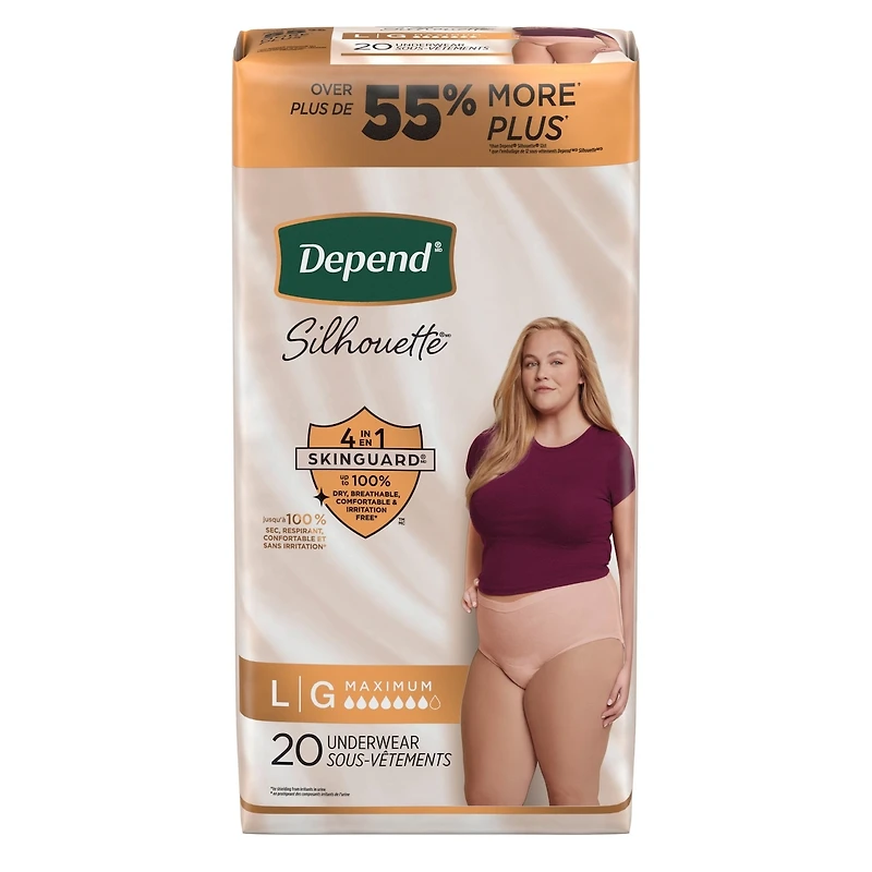 Depend Silhouette Adult Incontinence & Postpartum Underwear for Women, Maximum Absorbency, Large