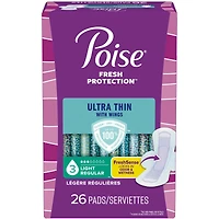 Serviettes ultra minces pour incontinence Poise avec ailes, absorption légère, ordinaires