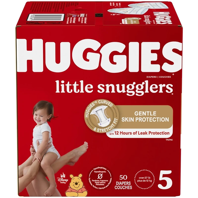 Couches pour bébés Huggies Little Snugglers, taille 5, 50 couches