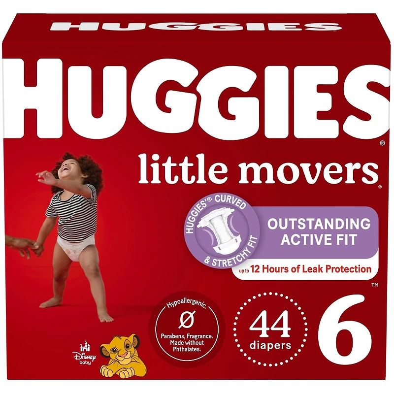 Huggies Little Movers Baby Diapers, Size 6, 44 Count