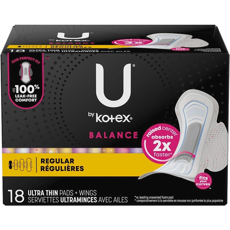 Serviettes ultraminces U by Kotex Balance avec ailes