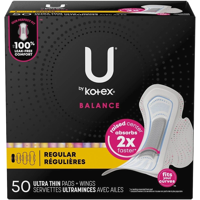 Serviettes ultraminces U by Kotex Balance avec ailes